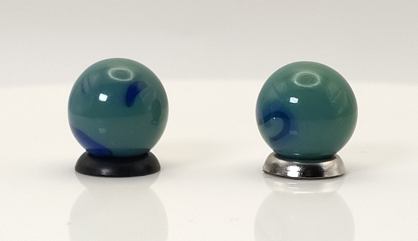 5/8" 2pk green/ blue swirl Marbles - Ravenswood? NM+
