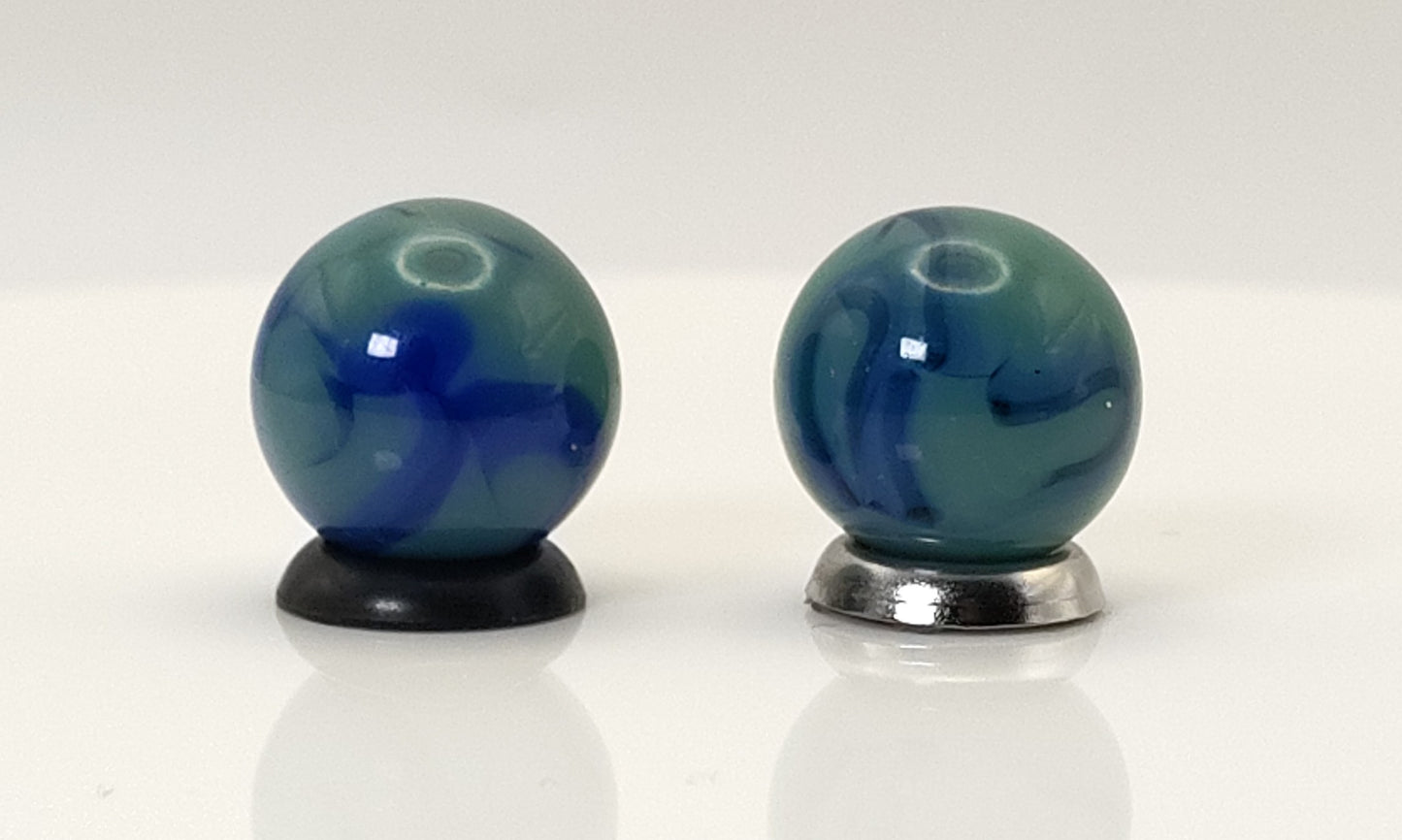 5/8" 2pk green/ blue swirl Marbles - Ravenswood? NM+