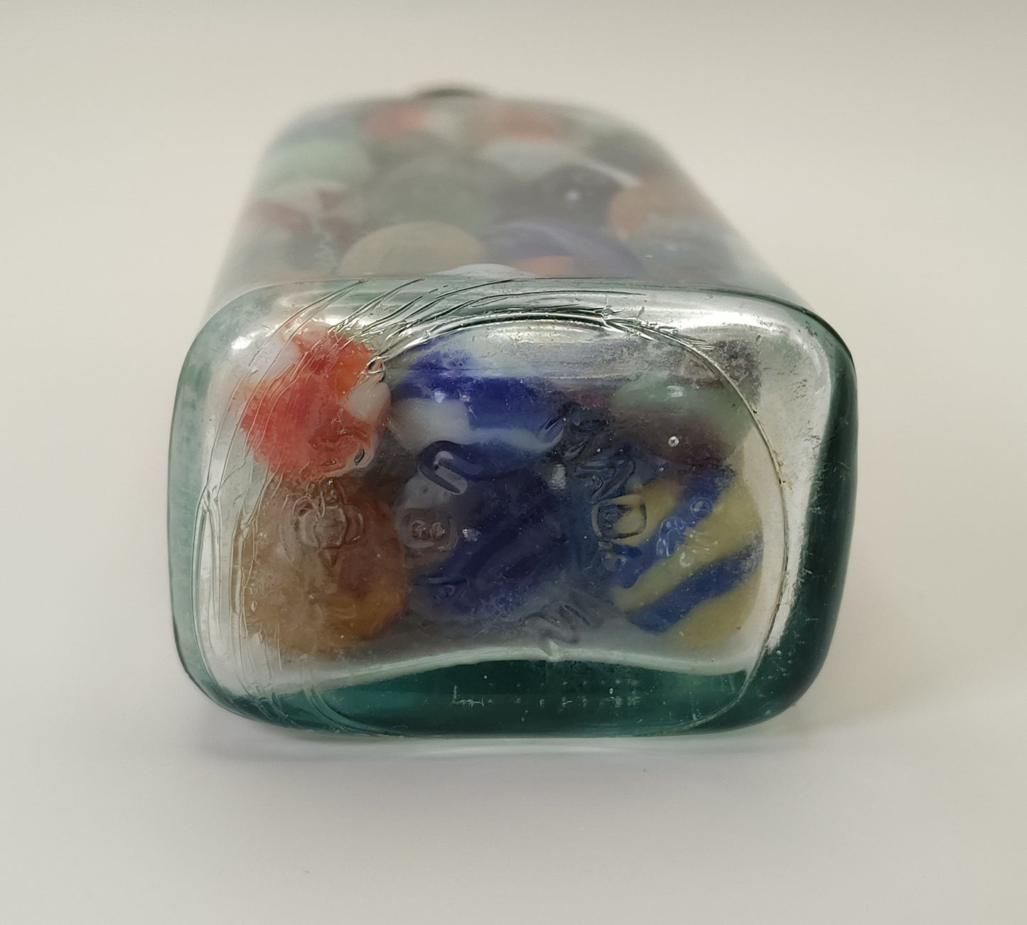 1.5lb Vintage Marbles (Good-Collectible) in Vintage "Omnis Orbus" medicine bottle