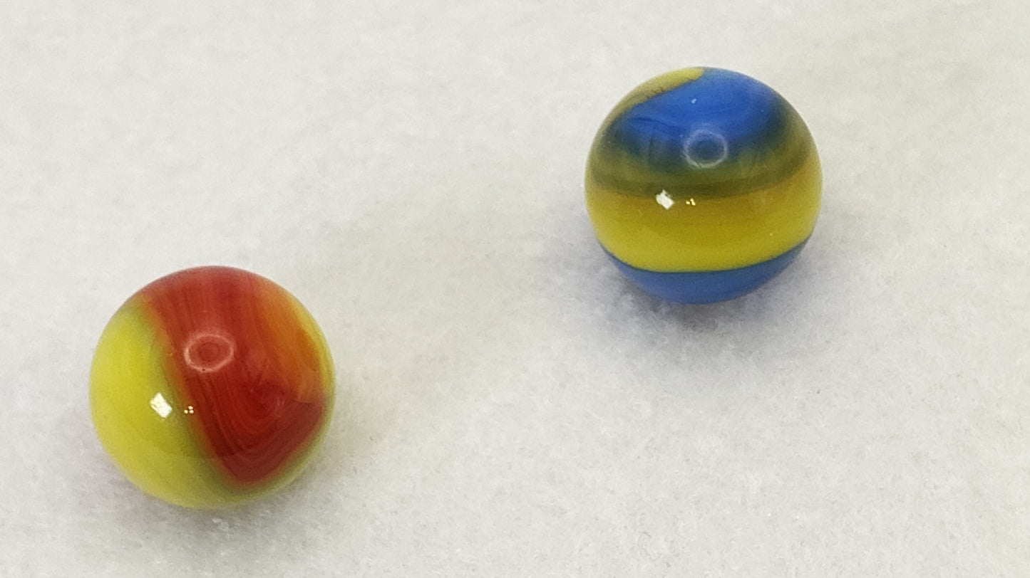 17mm 2pk Akro Agate Special Corkscrew Marbles Yellow/ Blue/ Red NM++