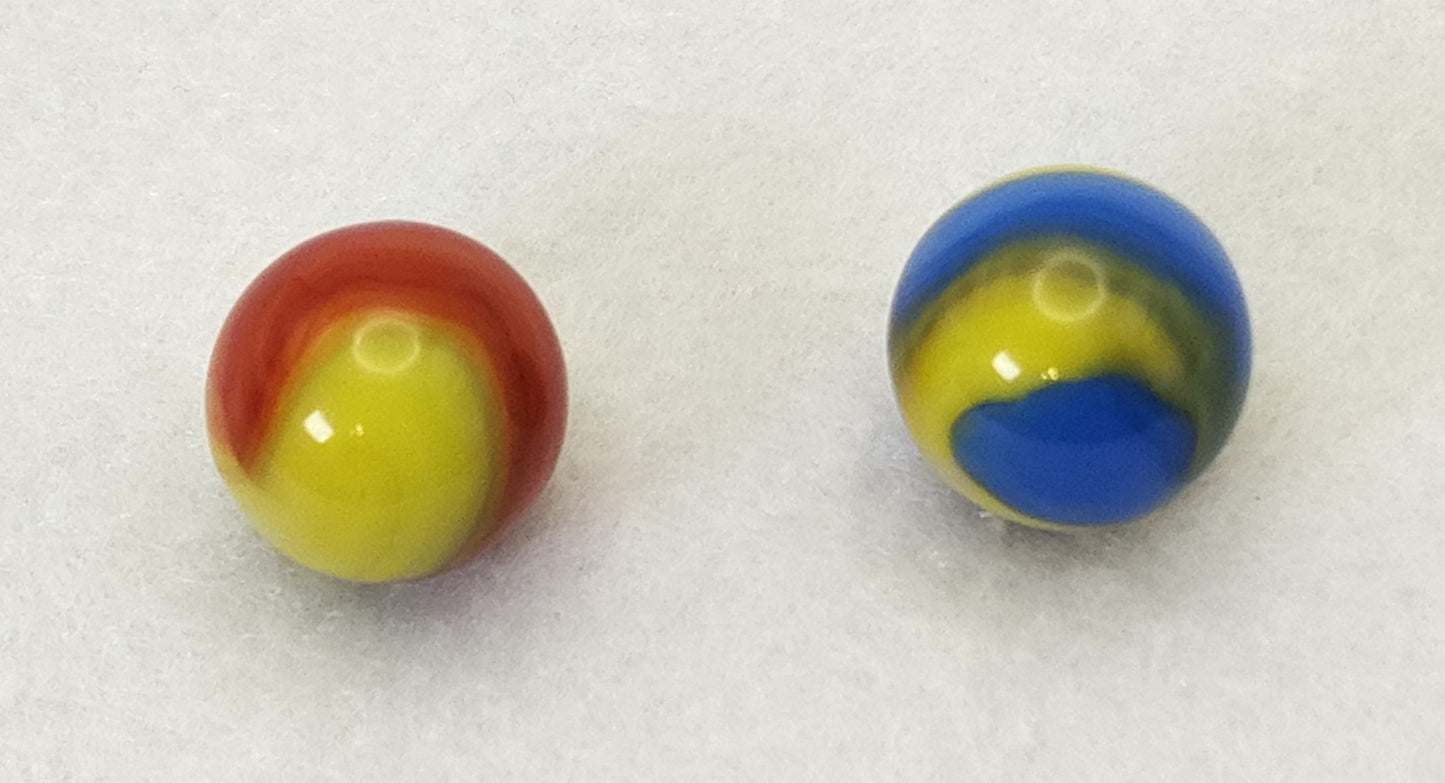 17mm 2pk Akro Agate Special Corkscrew Marbles Yellow/ Blue/ Red NM++