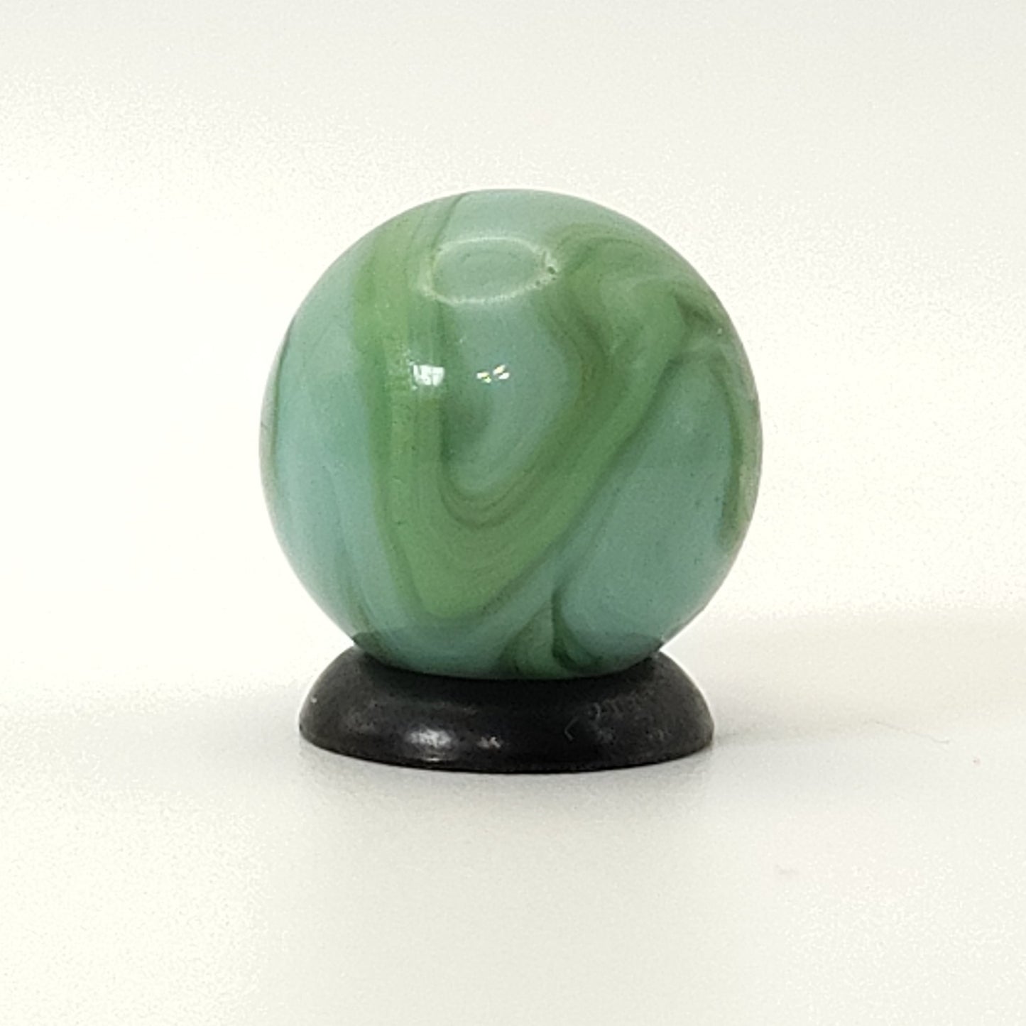 5/8" Swirl Marble Clear Base with green & blue ribbons NM
