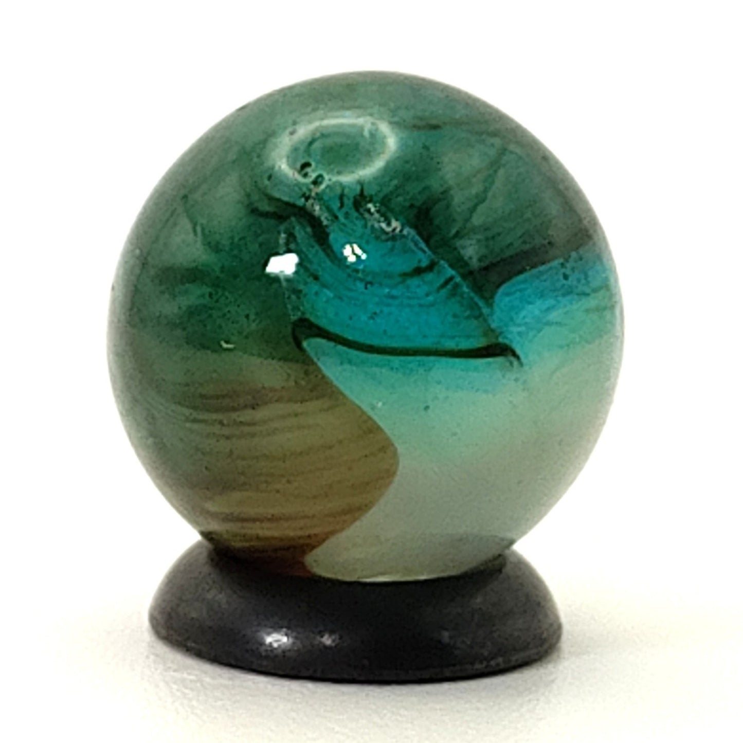 5/8" VTG Vitro Agate Aquamarine Patch Marble w/oxblood? Great Marble!