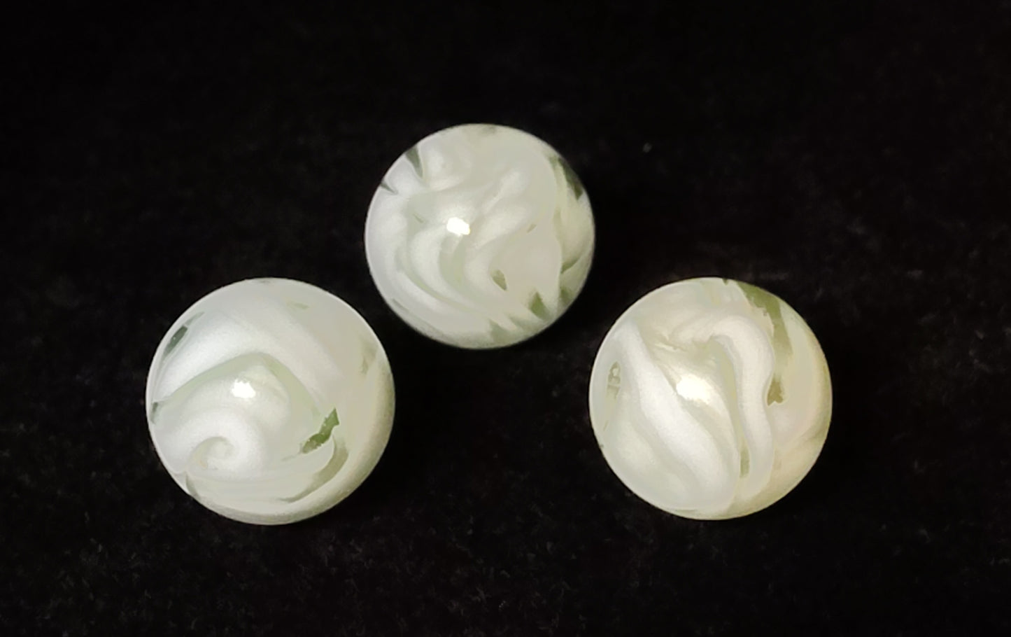 3pk Uranium 5/8" Champion Swirl Marbles Clear with White Ribbons NM++