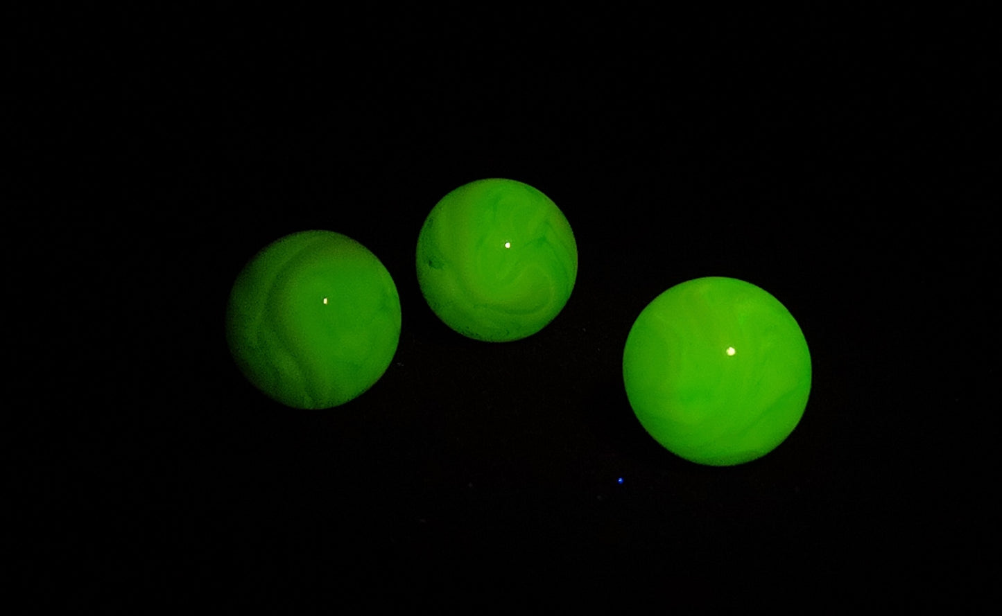 3pk Uranium 5/8" Champion Swirl Marbles Clear with White Ribbons NM++