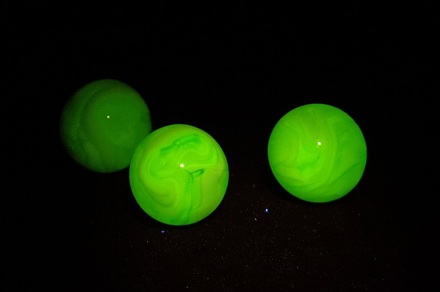 3pk Uranium 5/8" Champion Swirl Marbles Clear with White Ribbons NM++