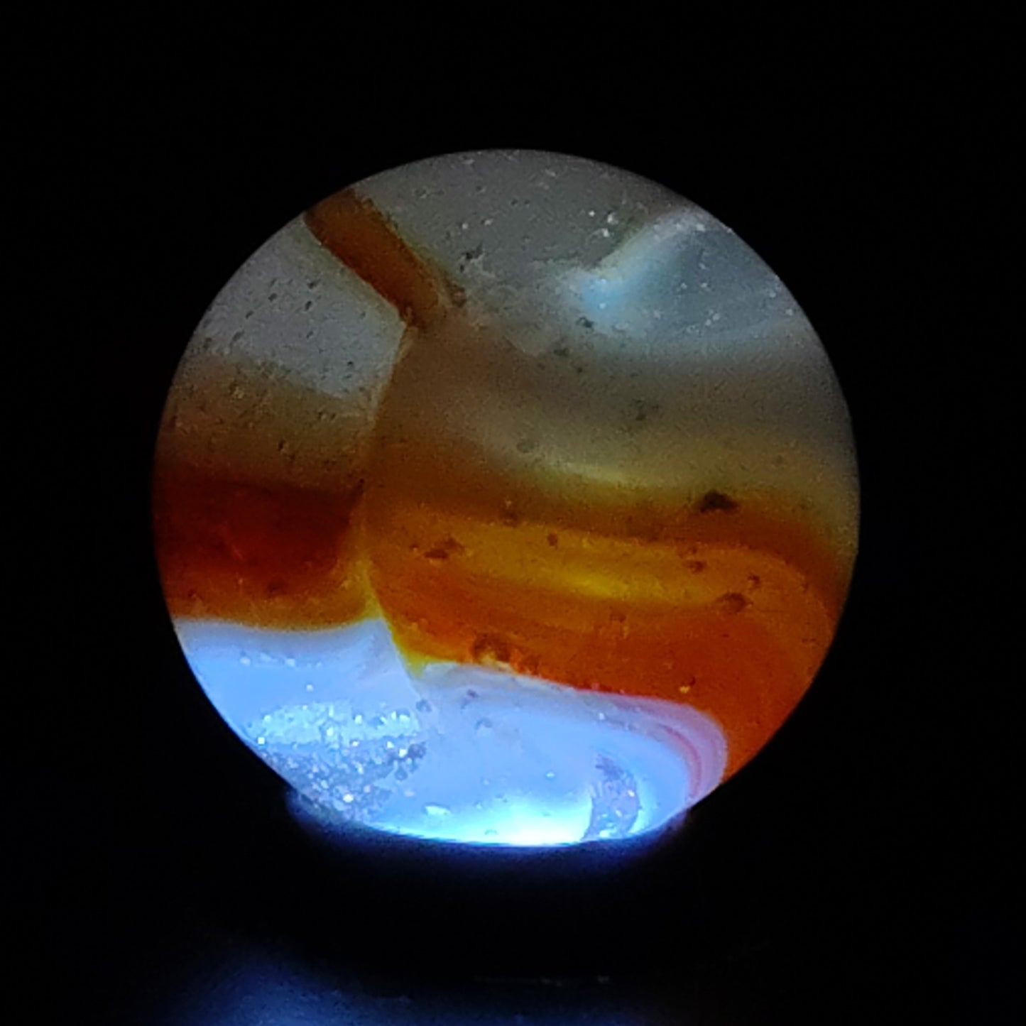 5/8" Peltier Rainbo Marble Clear, Orange, White NM