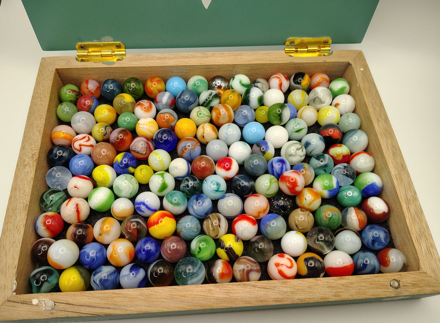 Cigar Box full of Vintage Mixed Marbles MINT