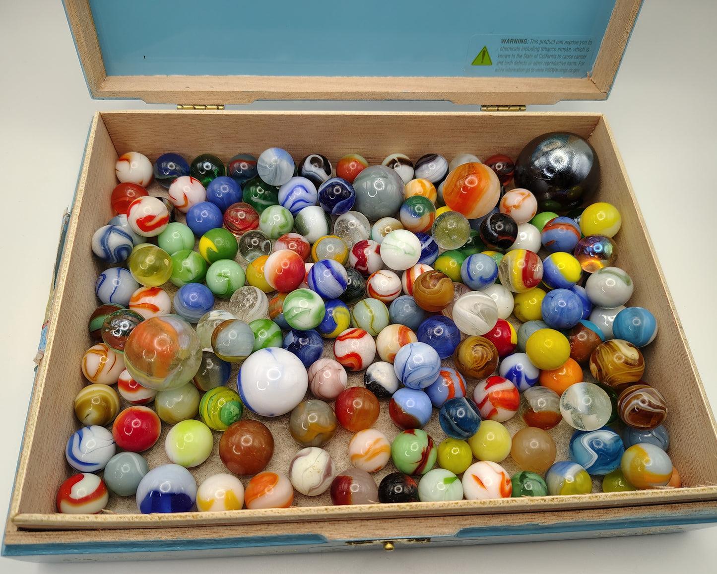 Cigar Box full of Mixed Marbles - Most Vintage - couple of Contemporary NM- to NM+