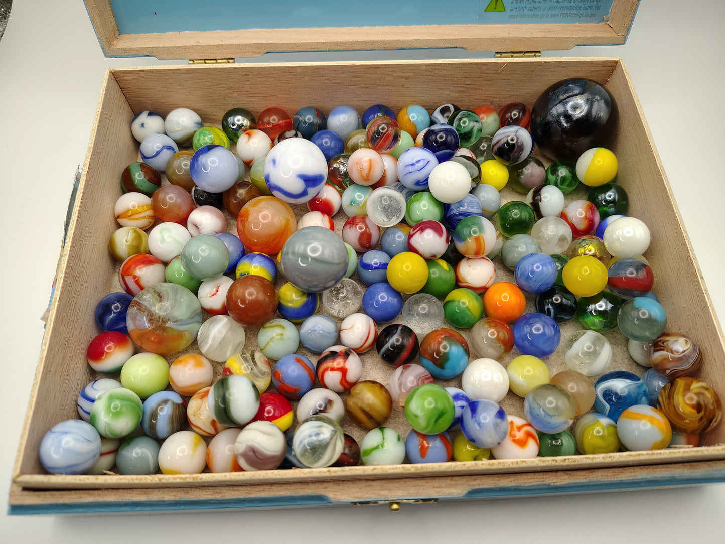 Cigar Box full of Mixed Marbles - Most Vintage - couple of Contemporary NM- to NM+