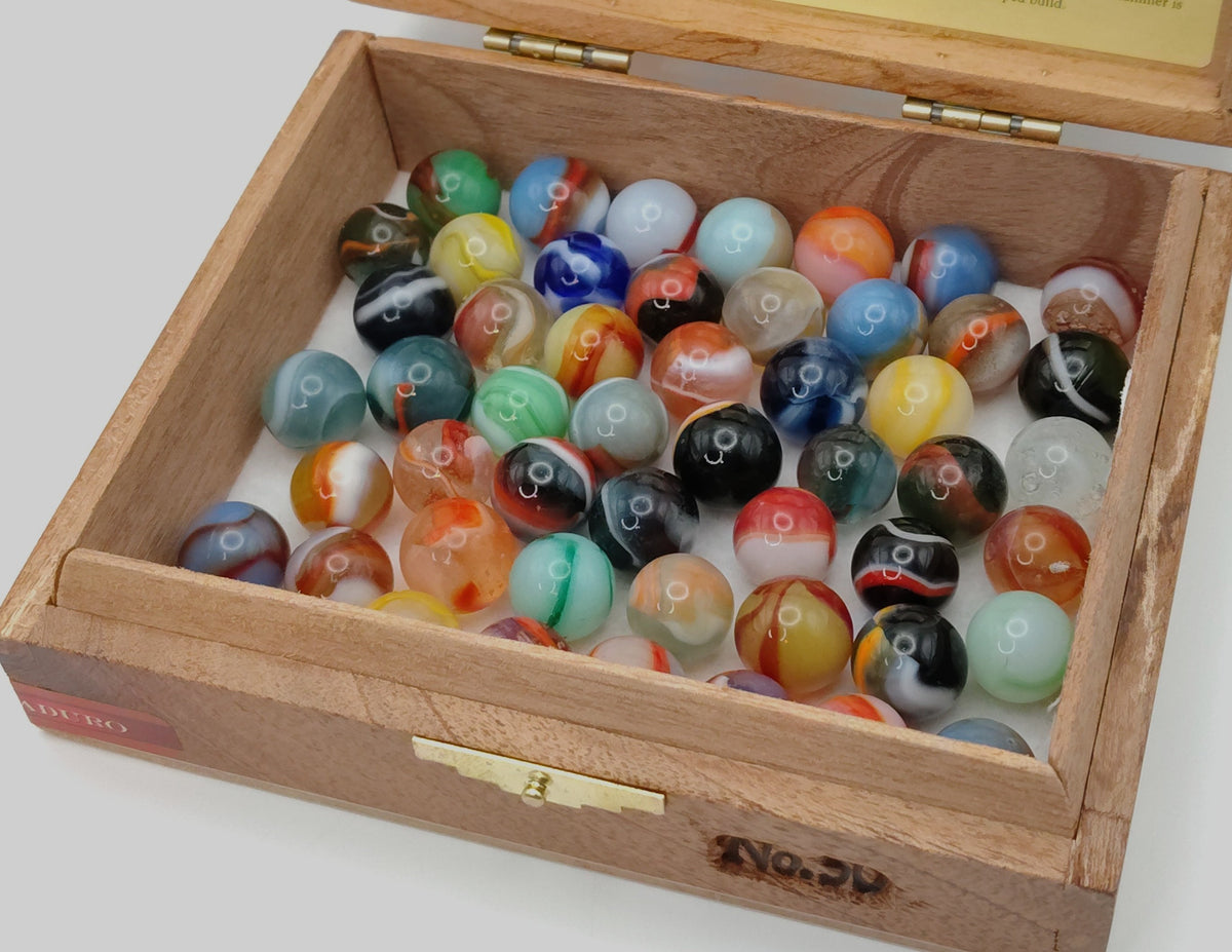 50 Peltier Glass Co. Rainbo marbles -Variety - No two alike! M- to M