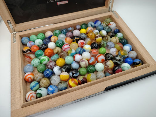 2.5lbs+ of MINT- to MINT Sorted Vintage Marbles in Cigar Box! Great Variety!
