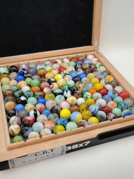 2.5lbs+ of MINT- to MINT Sorted Vintage Marbles in Cigar Box! Great Variety!