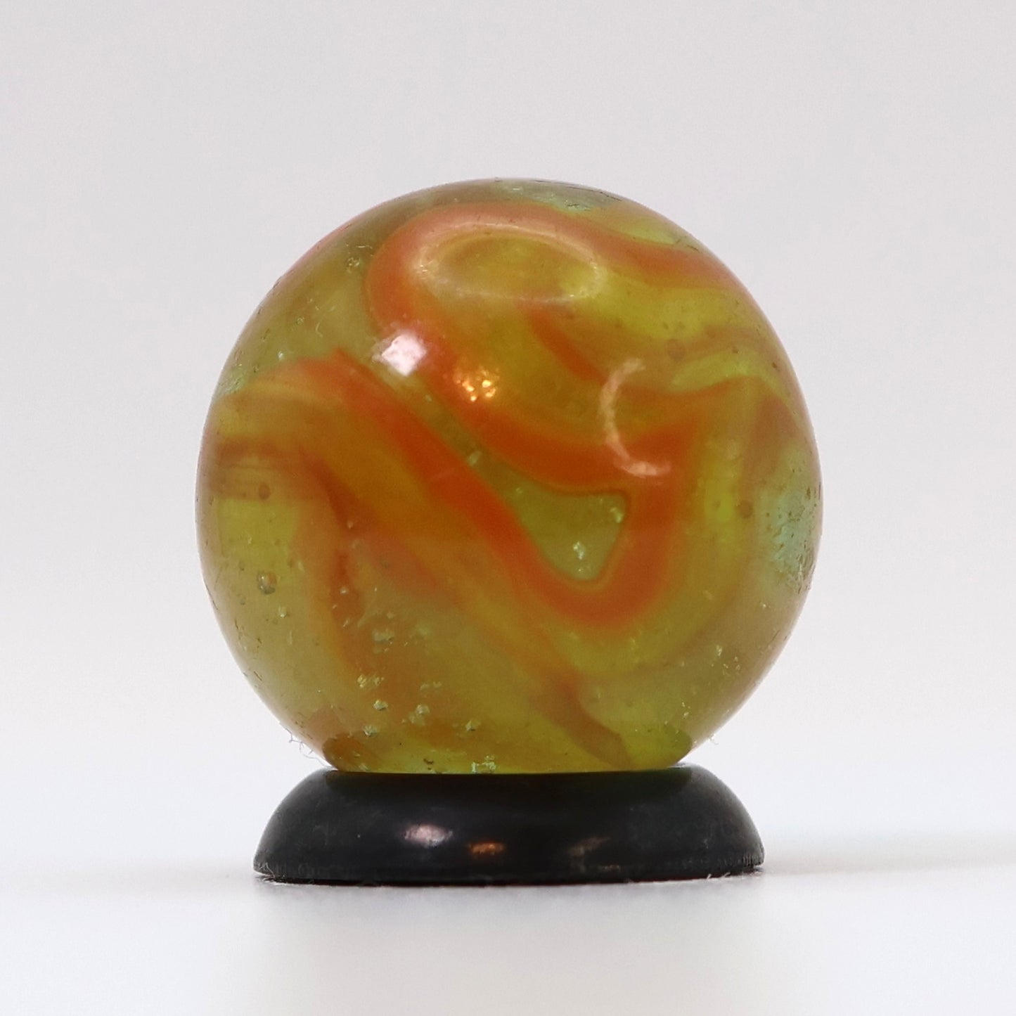 5/8" Swirl (possible wire pull) Marble Clear Base Orange & Yellow Ribbons UV NM+