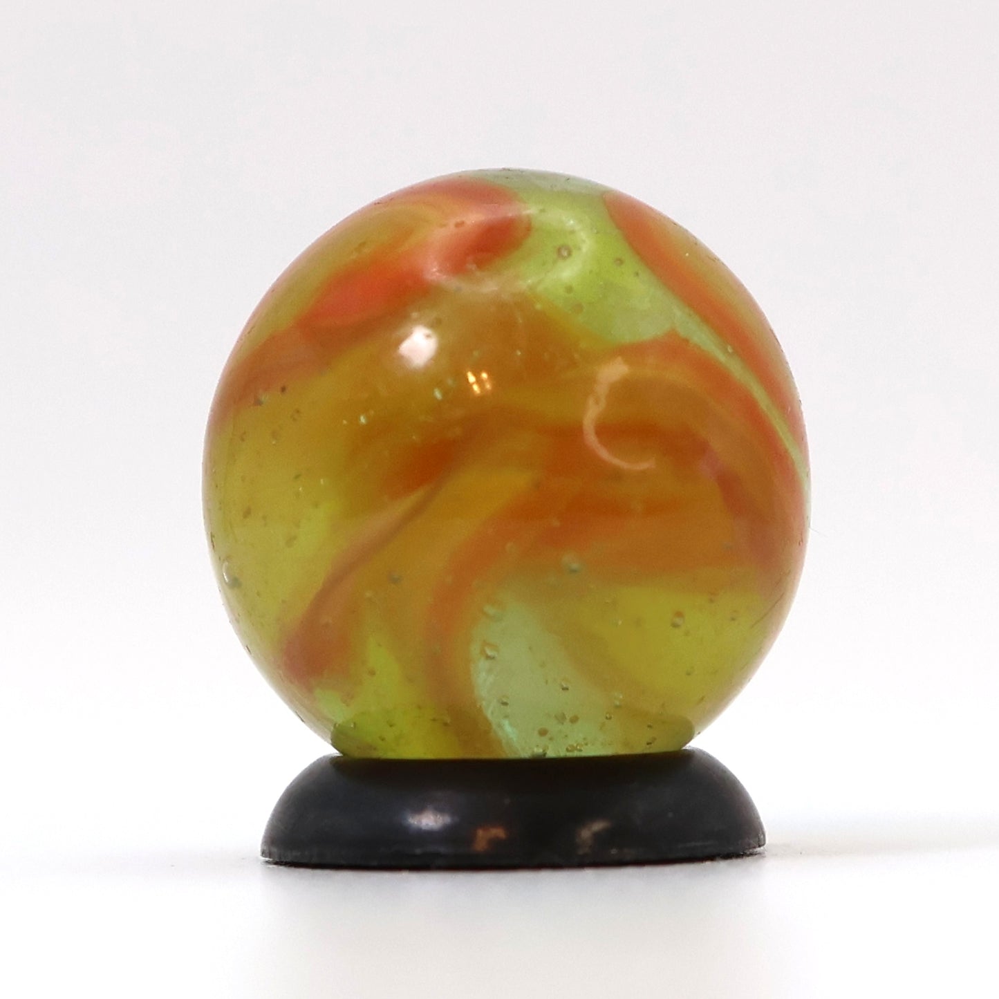 5/8" Swirl (possible wire pull) Marble Clear Base Orange & Yellow Ribbons UV NM+