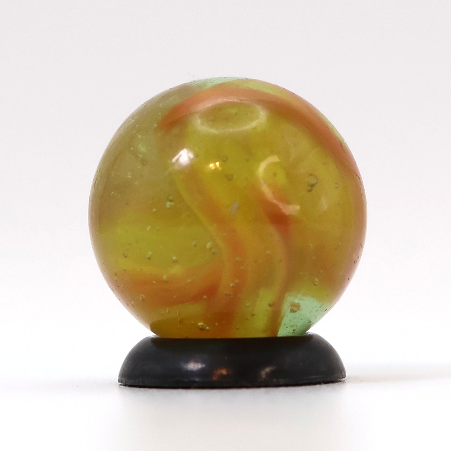 5/8" Swirl (possible wire pull) Marble Clear Base Orange & Yellow Ribbons UV NM+