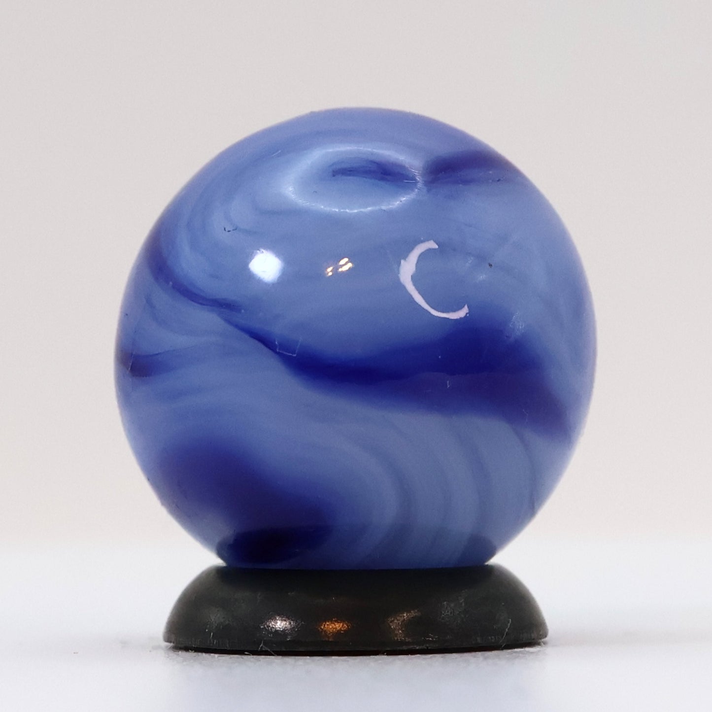 5/8" Translucent Base Marble with feathered wispy white & cobalt ribbons M-