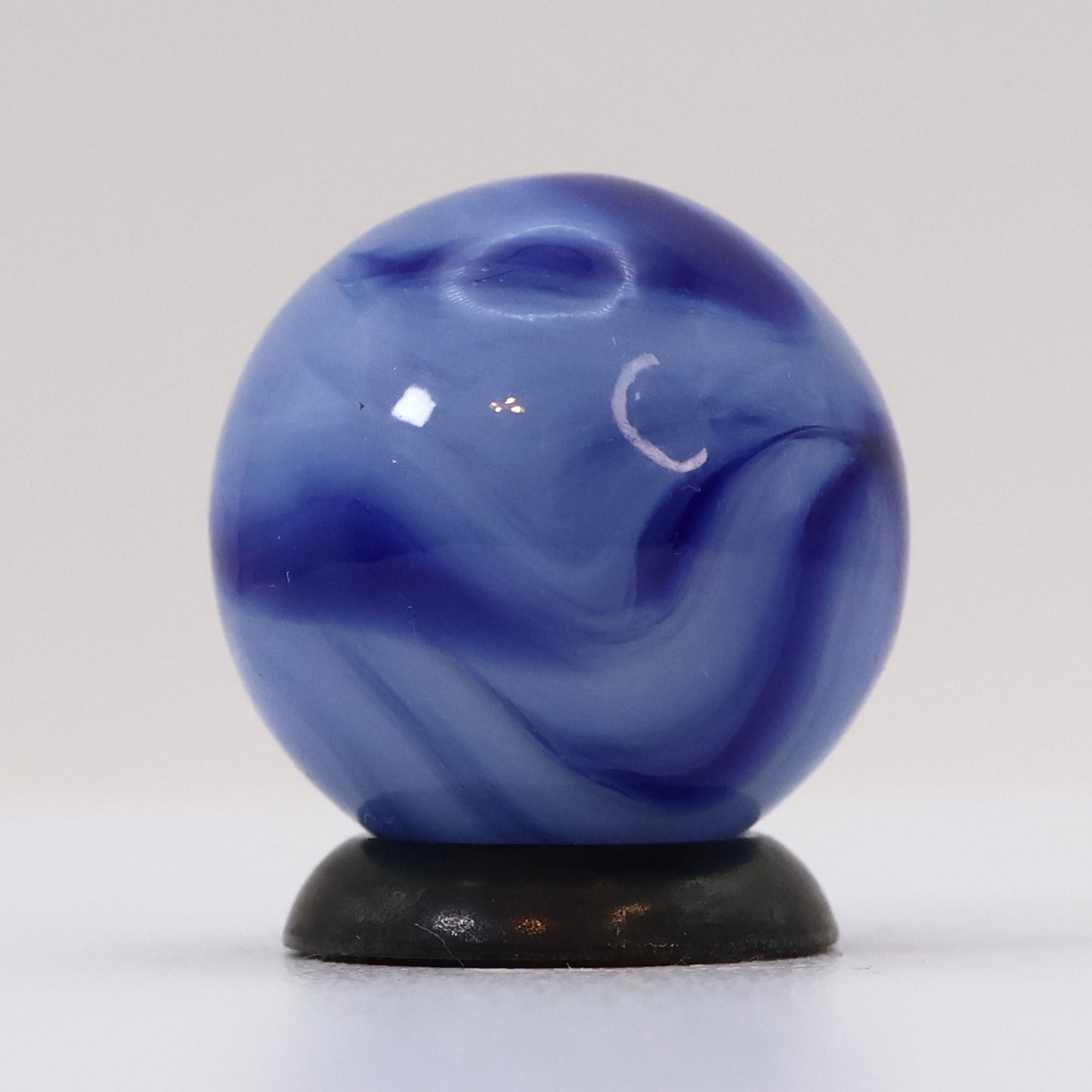 5/8" Translucent Base Marble with feathered wispy white & cobalt ribbons M-