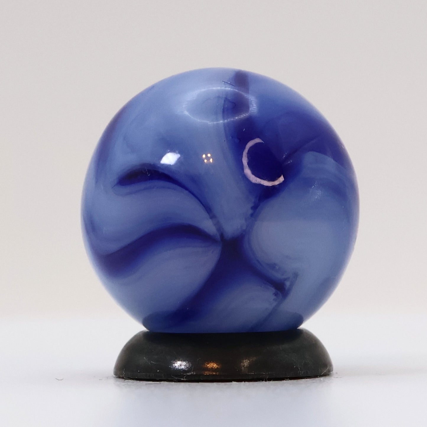 5/8" Translucent Base Marble with feathered wispy white & cobalt ribbons M-