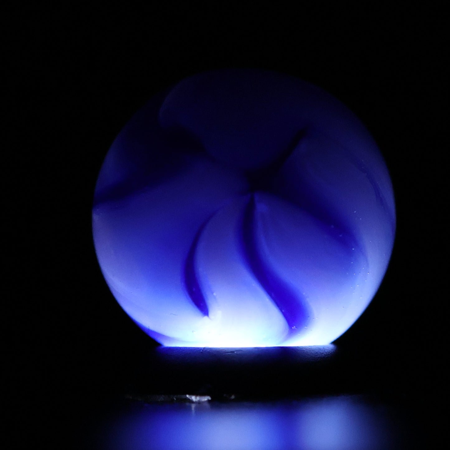 5/8" Translucent Base Marble with feathered wispy white & cobalt ribbons M-
