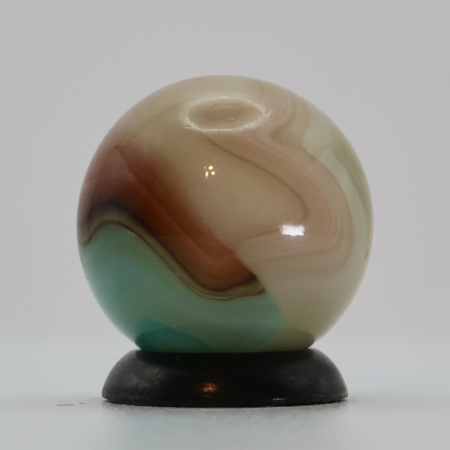 5/8" Vintage Vitro Agate Aquamarine Marble w/strip of Oxblood NM-