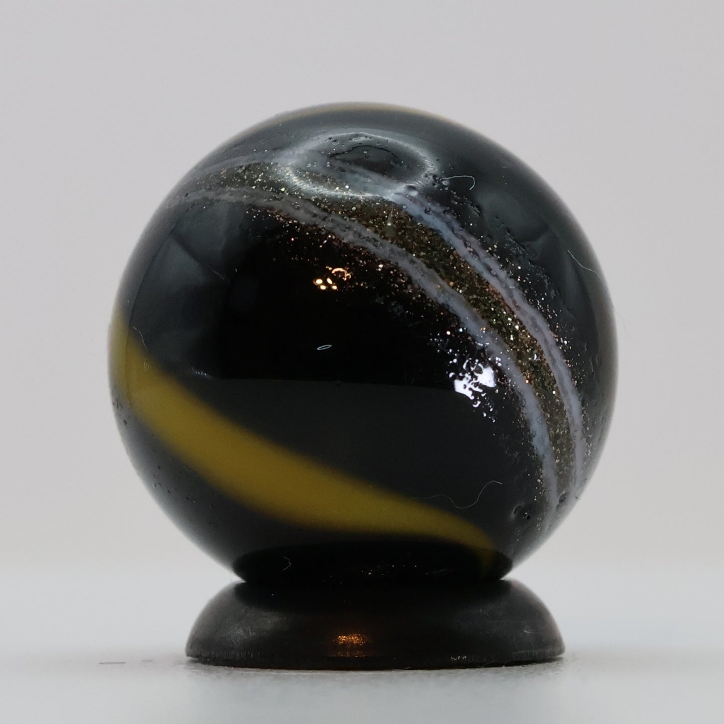 11/16" Signed Handmade Contemporary Marble Black Yellow Copper Lutz MINT