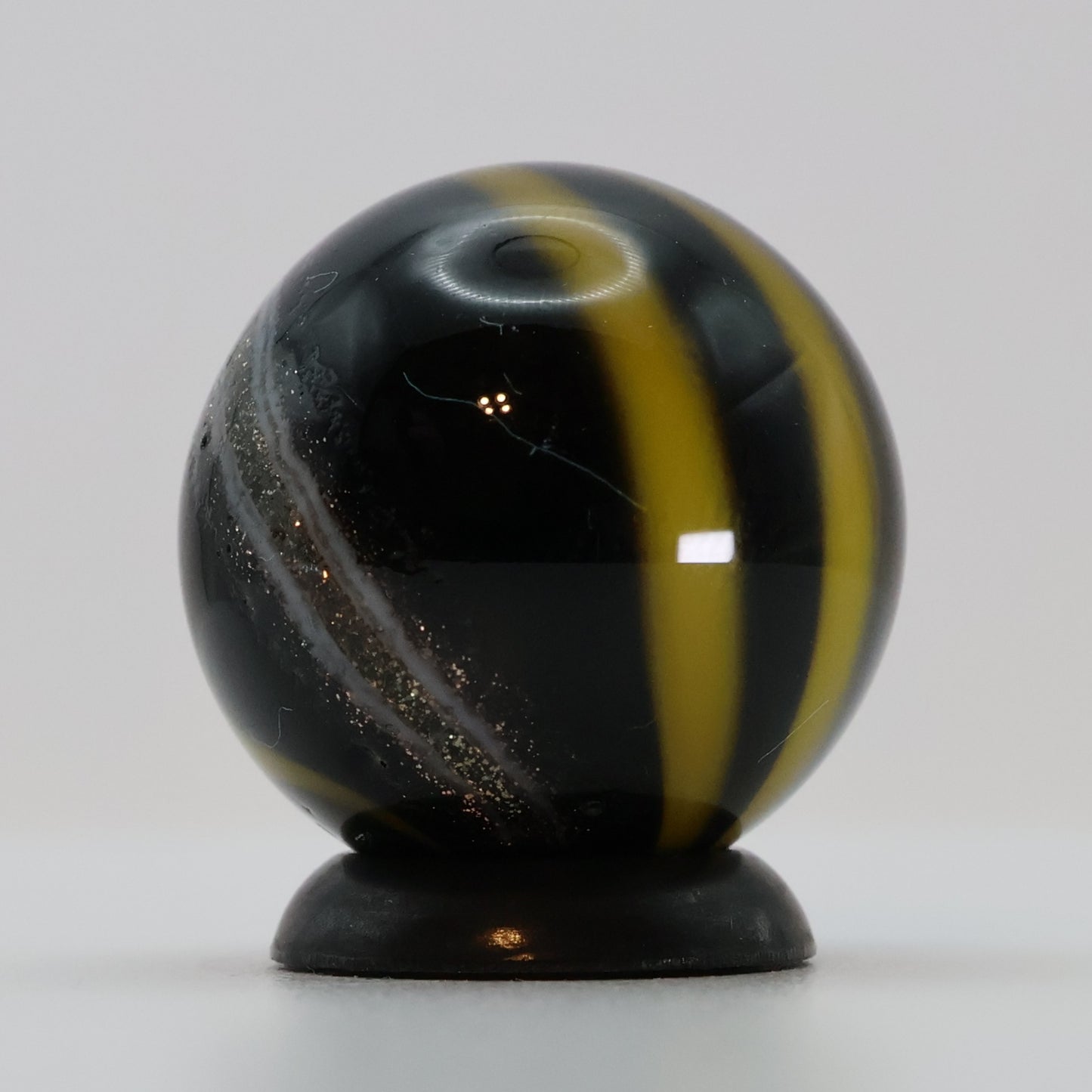 11/16" Signed Handmade Contemporary Marble Black Yellow Copper Lutz MINT