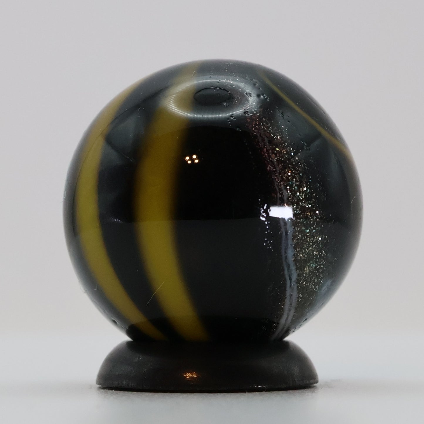 11/16" Signed Handmade Contemporary Marble Black Yellow Copper Lutz MINT
