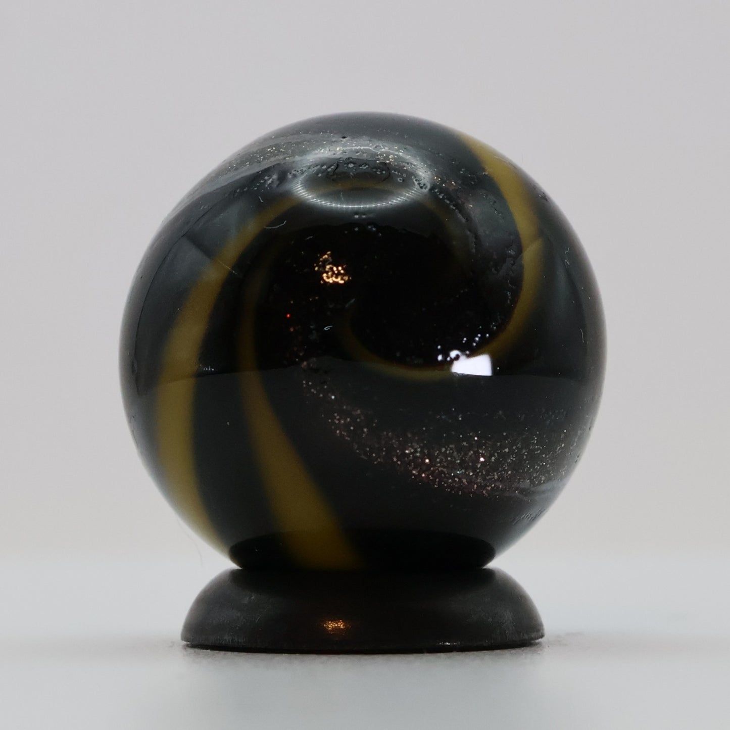11/16" Signed Handmade Contemporary Marble Black Yellow Copper Lutz MINT