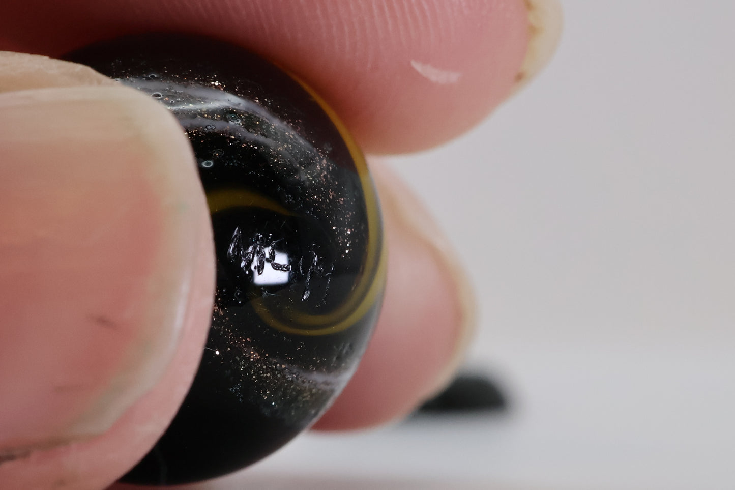 11/16" Signed Handmade Contemporary Marble Black Yellow Copper Lutz MINT