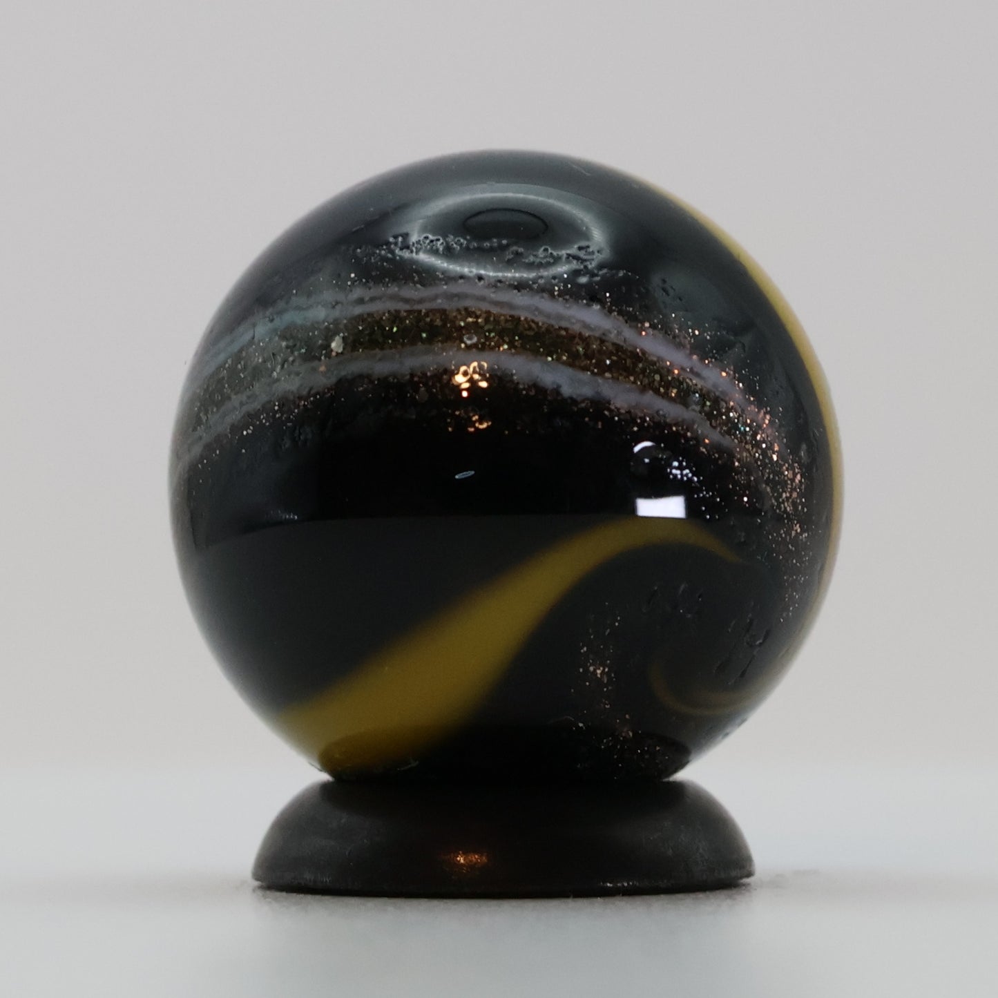11/16" Signed Handmade Contemporary Marble Black Yellow Copper Lutz MINT