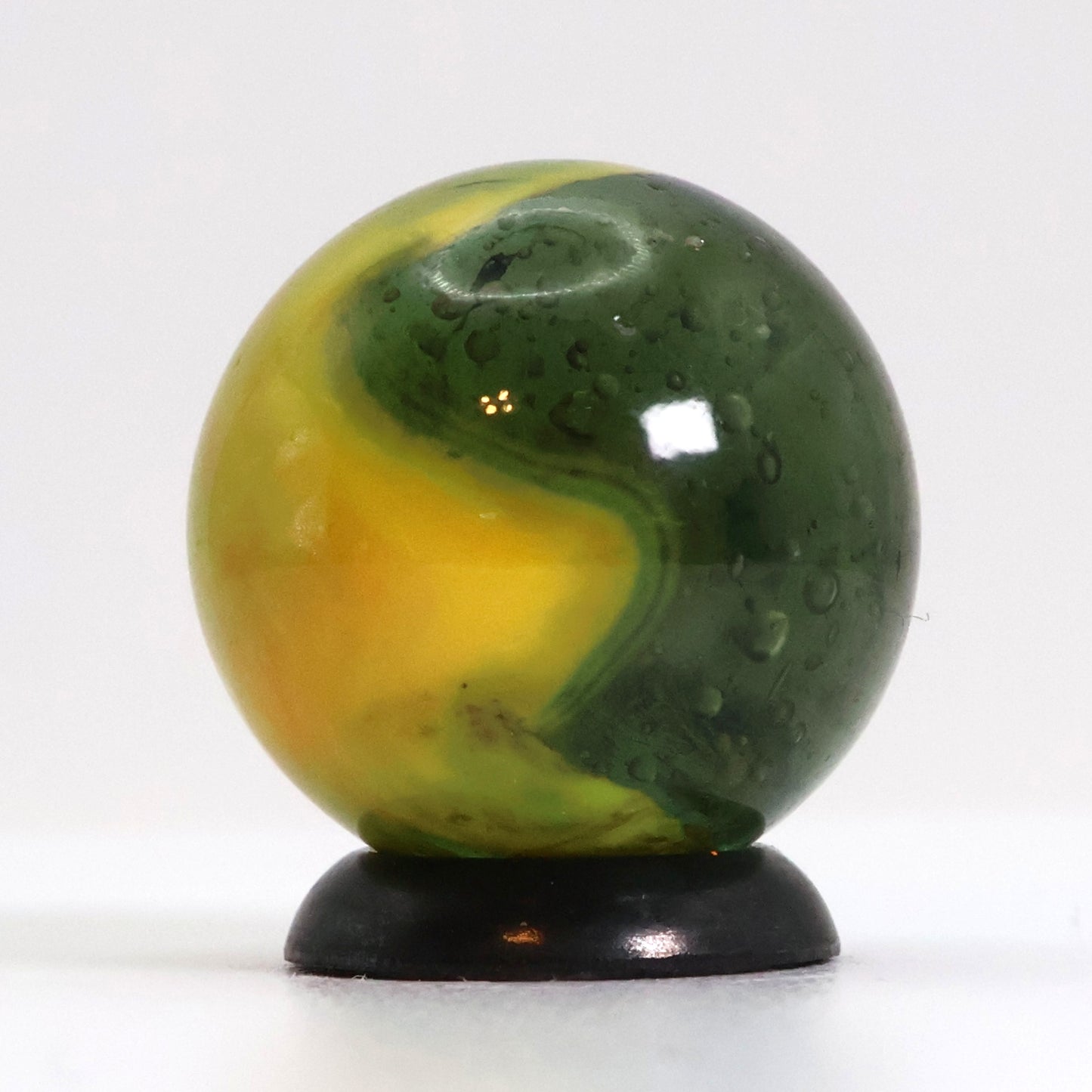 11/16" Patch Marble - translucent seedy green with brushed yellow patch M-