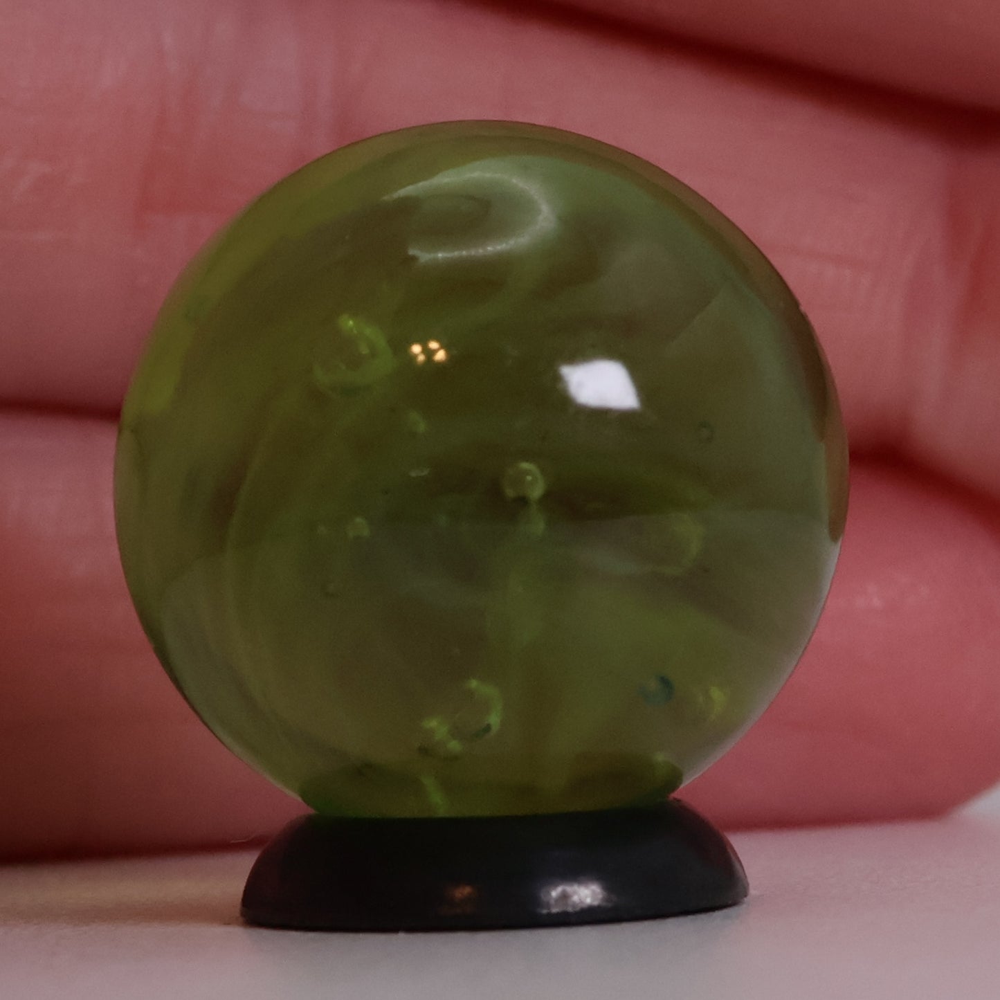 3/4" Green Wire Pull Marble UV glows Orange, gorgeous backlit photo MINT