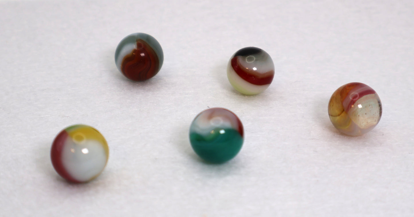 5pk 5/8" Vitro Agate Marble Mix Tri-lite, aquamarine, buttermilk? NM-M