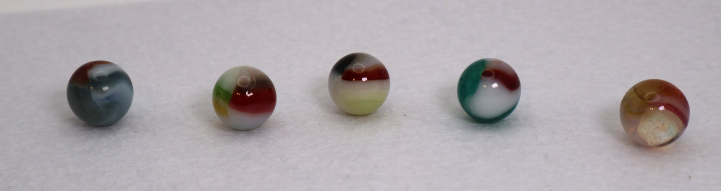 5pk 5/8" Vitro Agate Marble Mix Tri-lite, aquamarine, buttermilk? NM-M