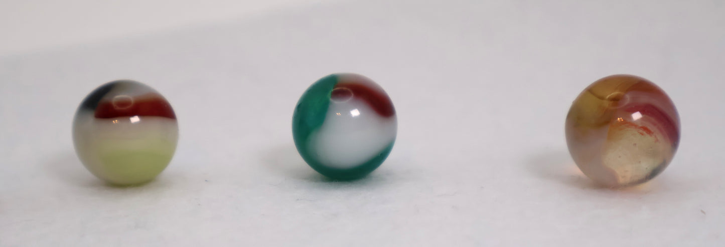 5pk 5/8" Vitro Agate Marble Mix Tri-lite, aquamarine, buttermilk? NM-M