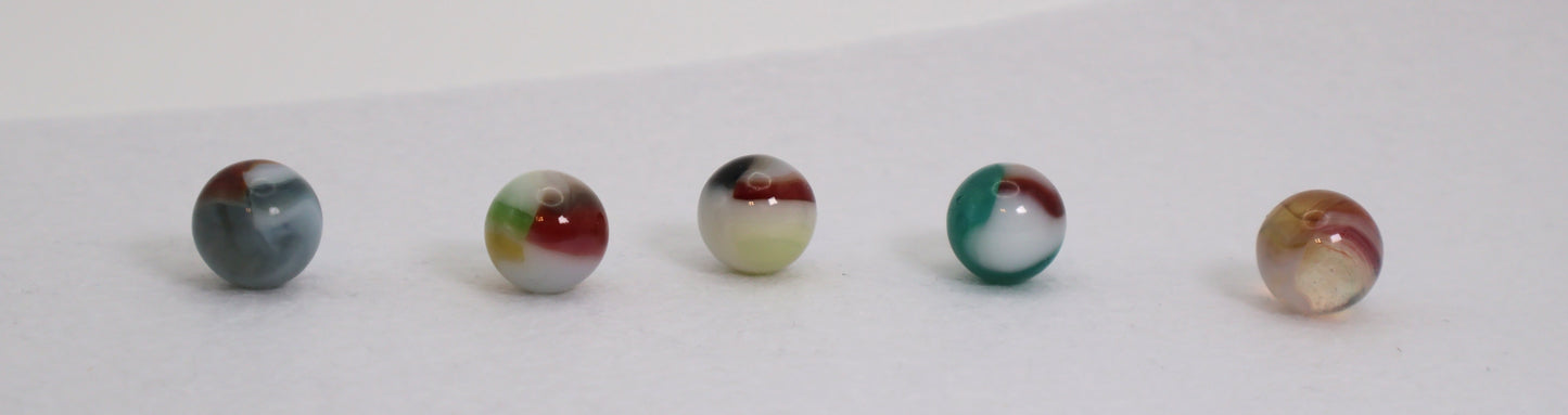 5pk 5/8" Vitro Agate Marble Mix Tri-lite, aquamarine, buttermilk? NM-M