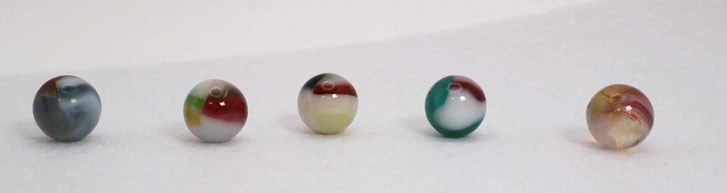 5pk 5/8" Vitro Agate Marble Mix Tri-lite, aquamarine, buttermilk? NM-M