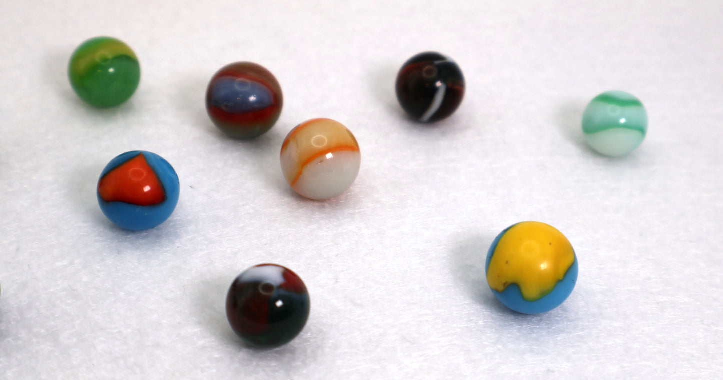 11pcs 5/8" Variety Mix Peltier Patches and Rainbo Marbles NM- to M