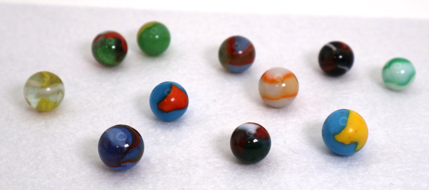 11pcs 5/8" Variety Mix Peltier Patches and Rainbo Marbles NM- to M