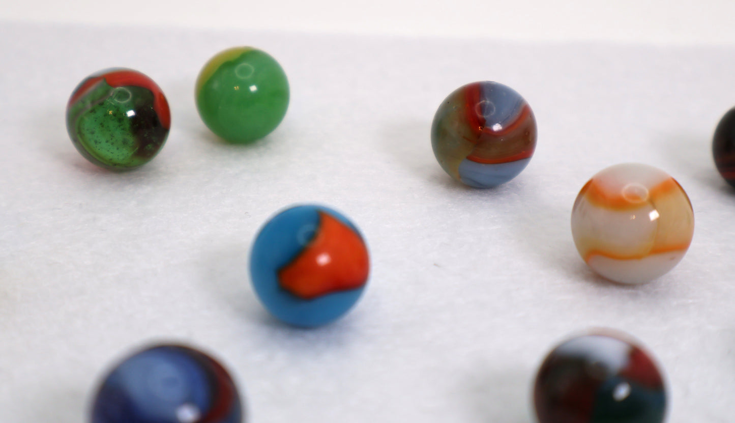 11pcs 5/8" Variety Mix Peltier Patches and Rainbo Marbles NM- to M