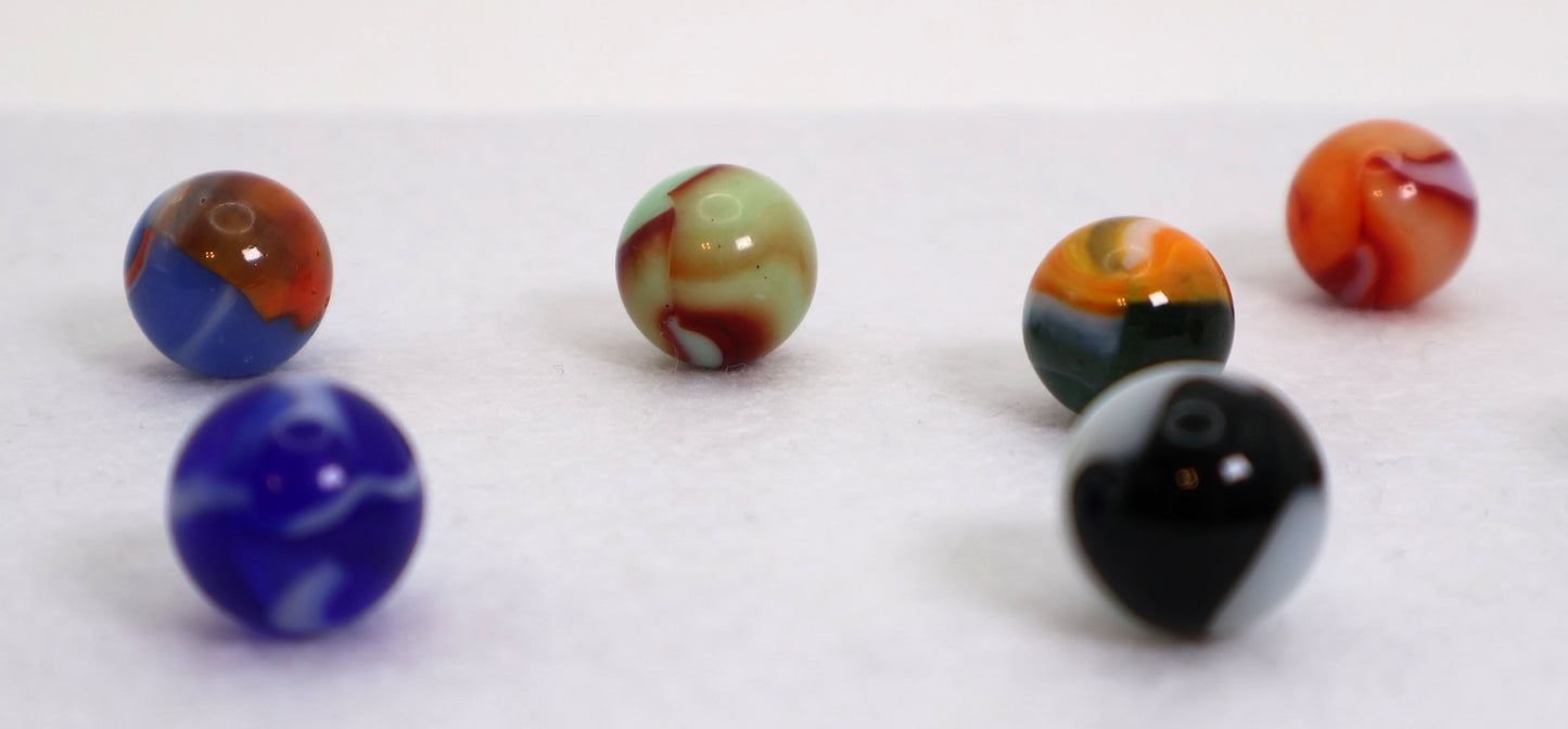 7pk 5/8" Variety Mix Peltier Marbles, Patches & Rainbos NM