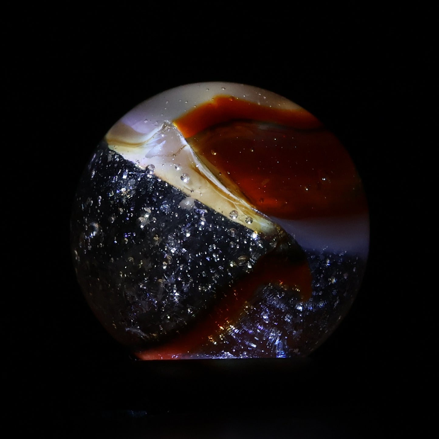 5/8" Vintage Peltier Rainbo Clear Based Woody Marble UV NM- off round