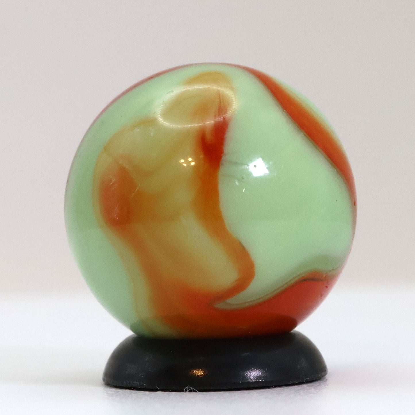 11/16" Drippy Akro Agate Prizename Corkscrew Marble Green & Orange NM++