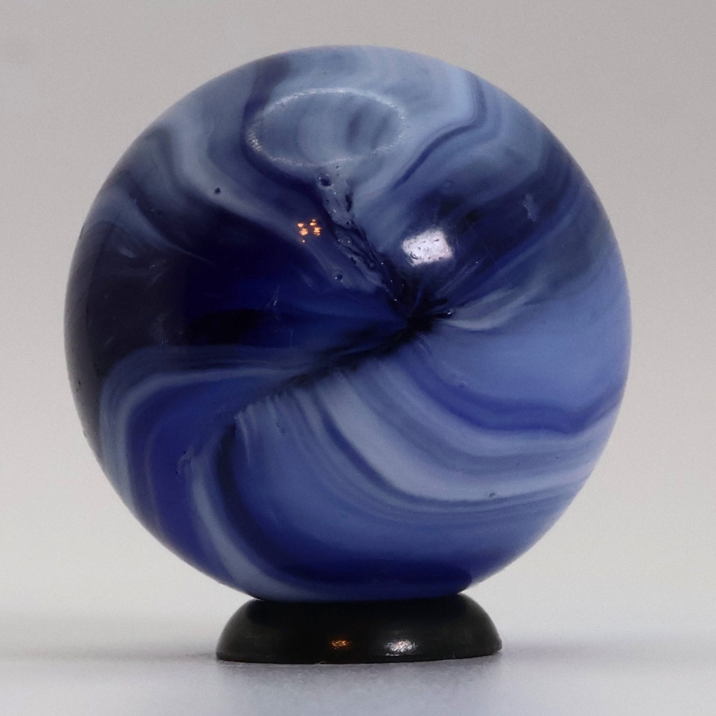 1" Master Marble Shooter Blue Translucent Base with white brushed patch NM-