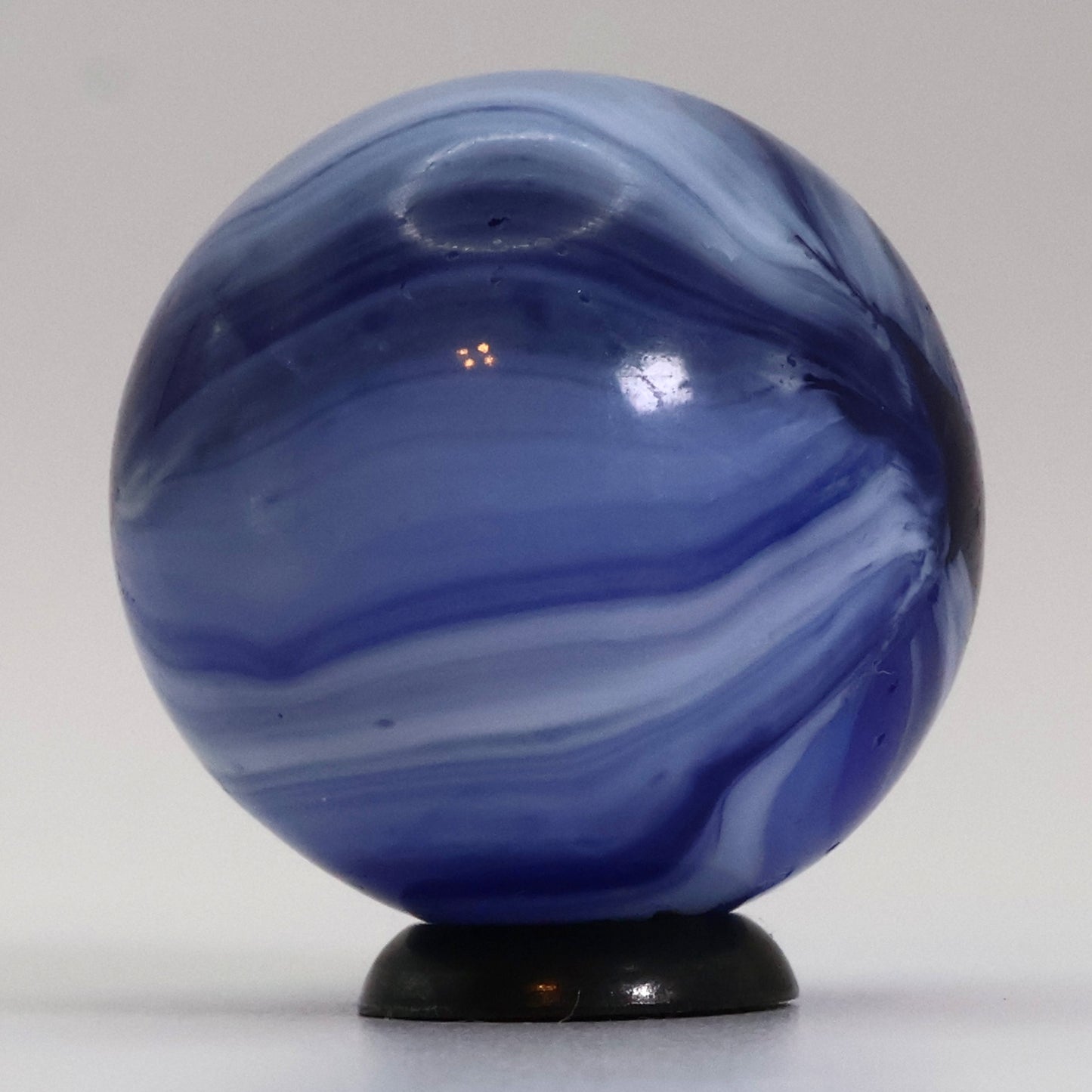 1" Master Marble Shooter Blue Translucent Base with white brushed patch NM-