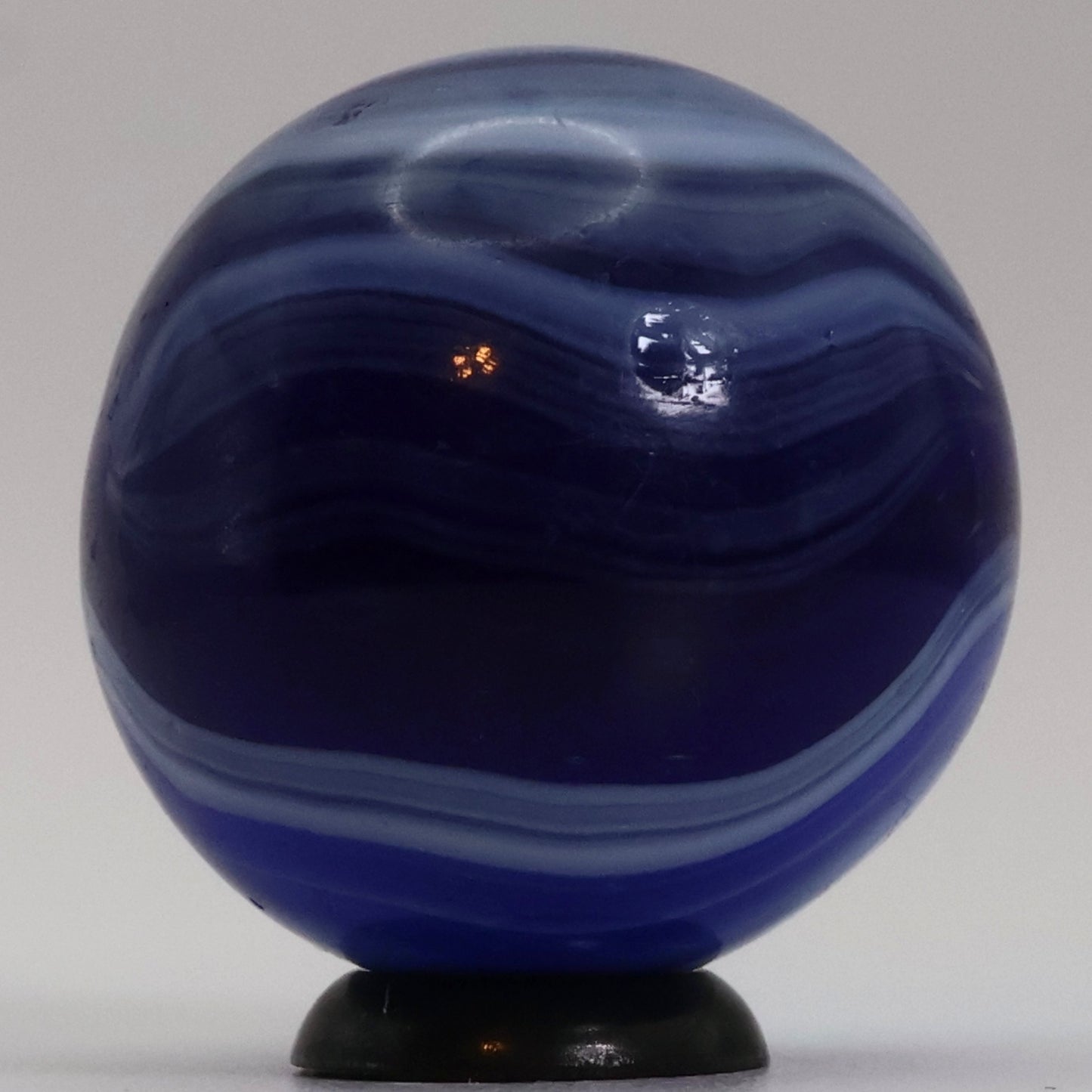 1" Master Marble Shooter Blue Translucent Base with white brushed patch NM-