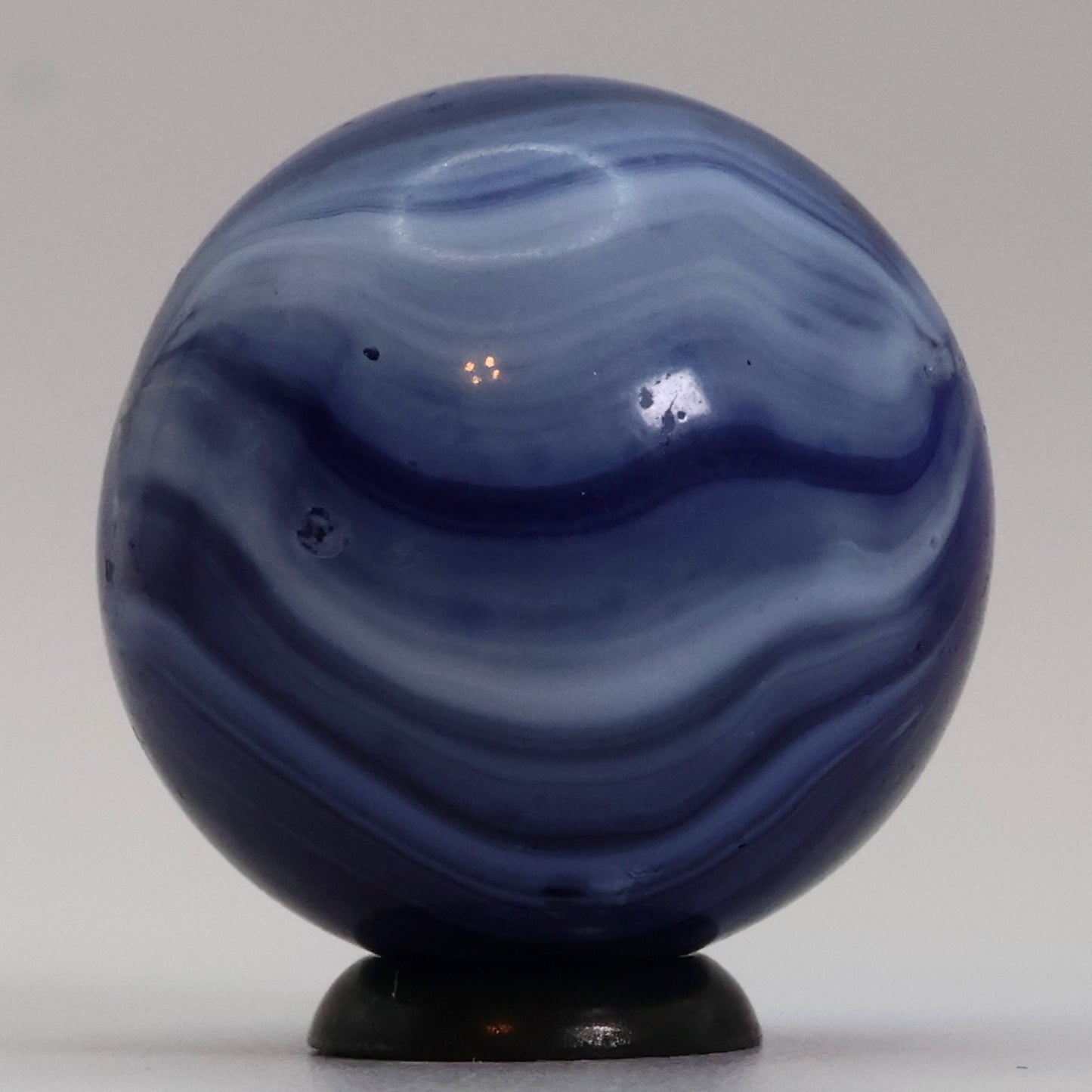1" Master Marble Shooter Blue Translucent Base with white brushed patch NM-