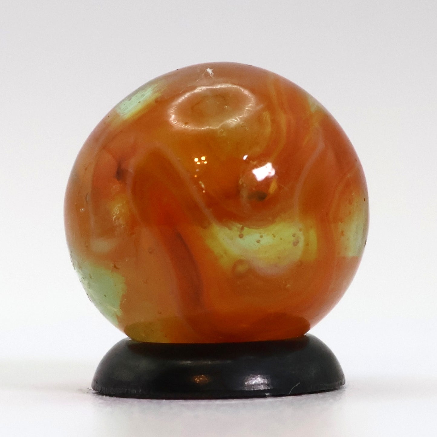 5/8" Swirl Marble clear based orange ribbons NM+