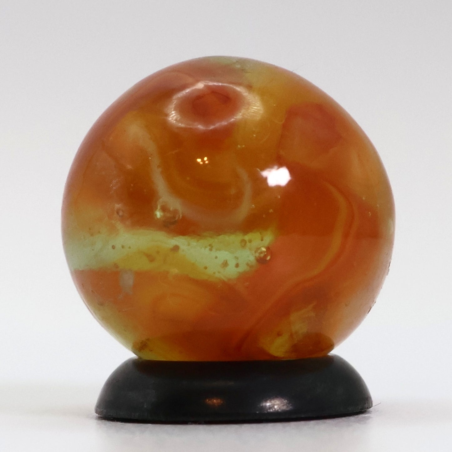5/8" Swirl Marble clear based orange ribbons NM+